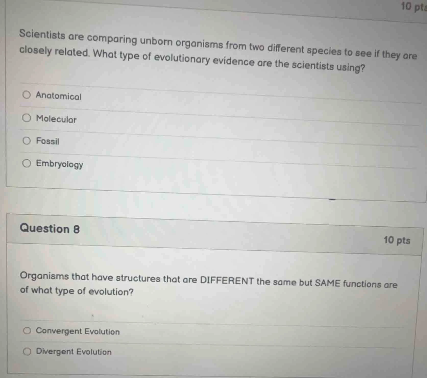 10 pts scientists are comparing unborn organisms from two different spe…