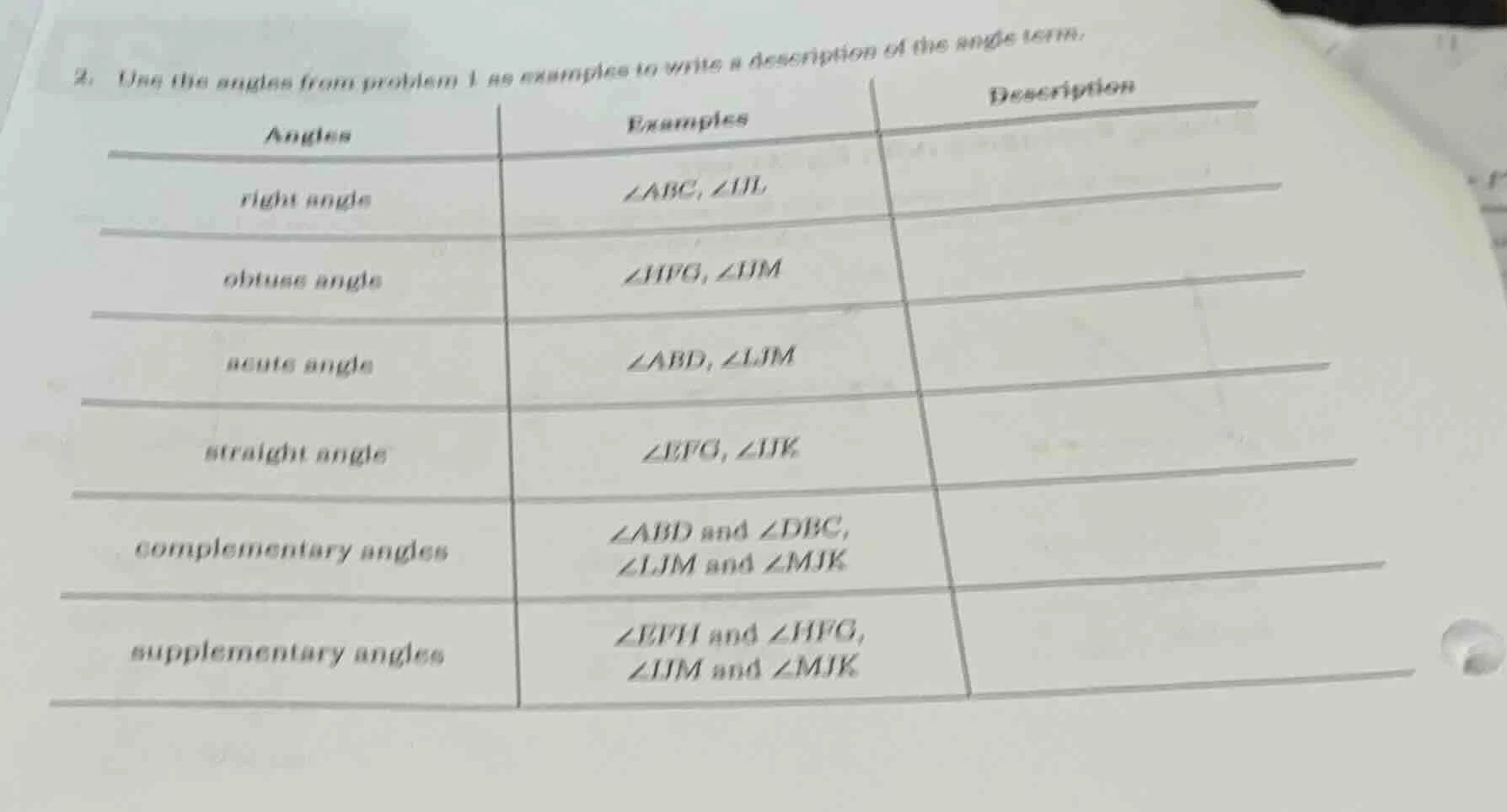 2. use the angles from problem 1 as examples to write a description of …