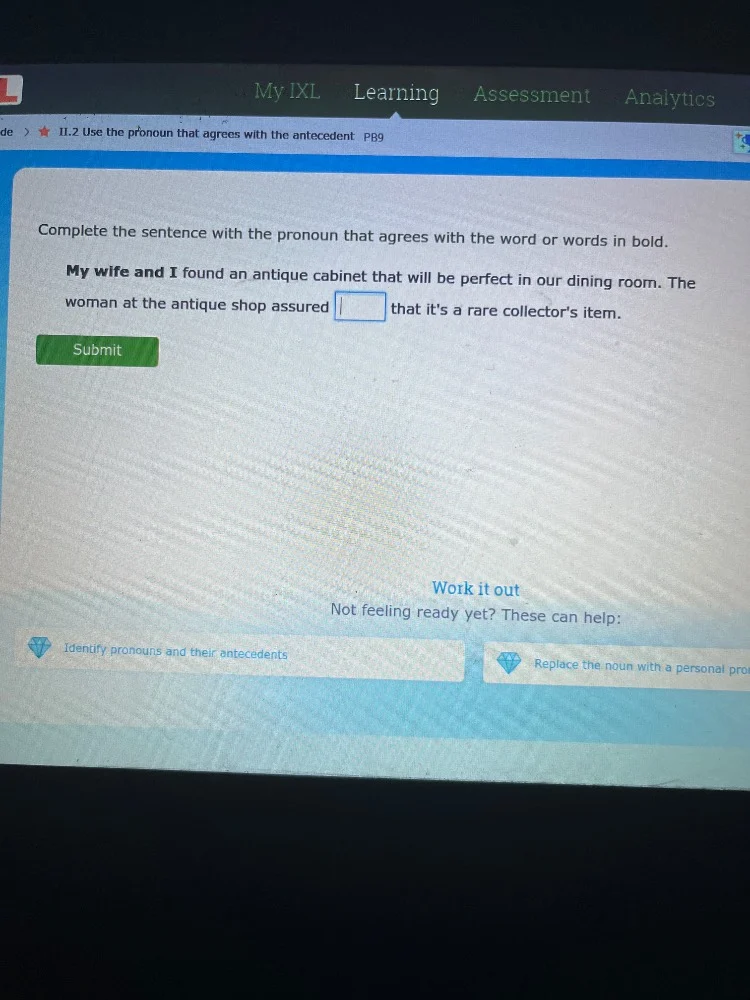 my ixl learning assessment analytics de > ★ ii.2 use the pronoun that a…