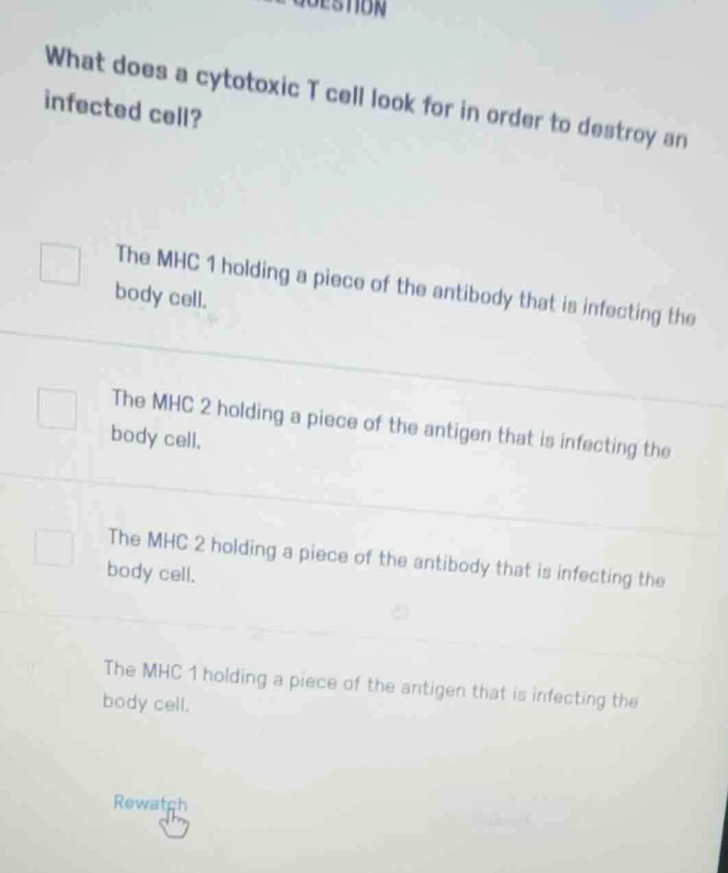 what does a cytotoxic t cell look for in order to destroy an infected c…