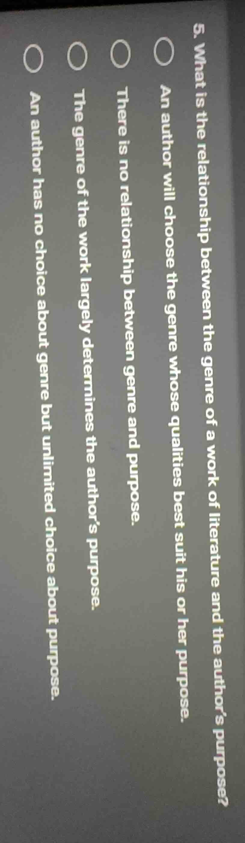5. what is the relationship between the genre of a work of literature a…