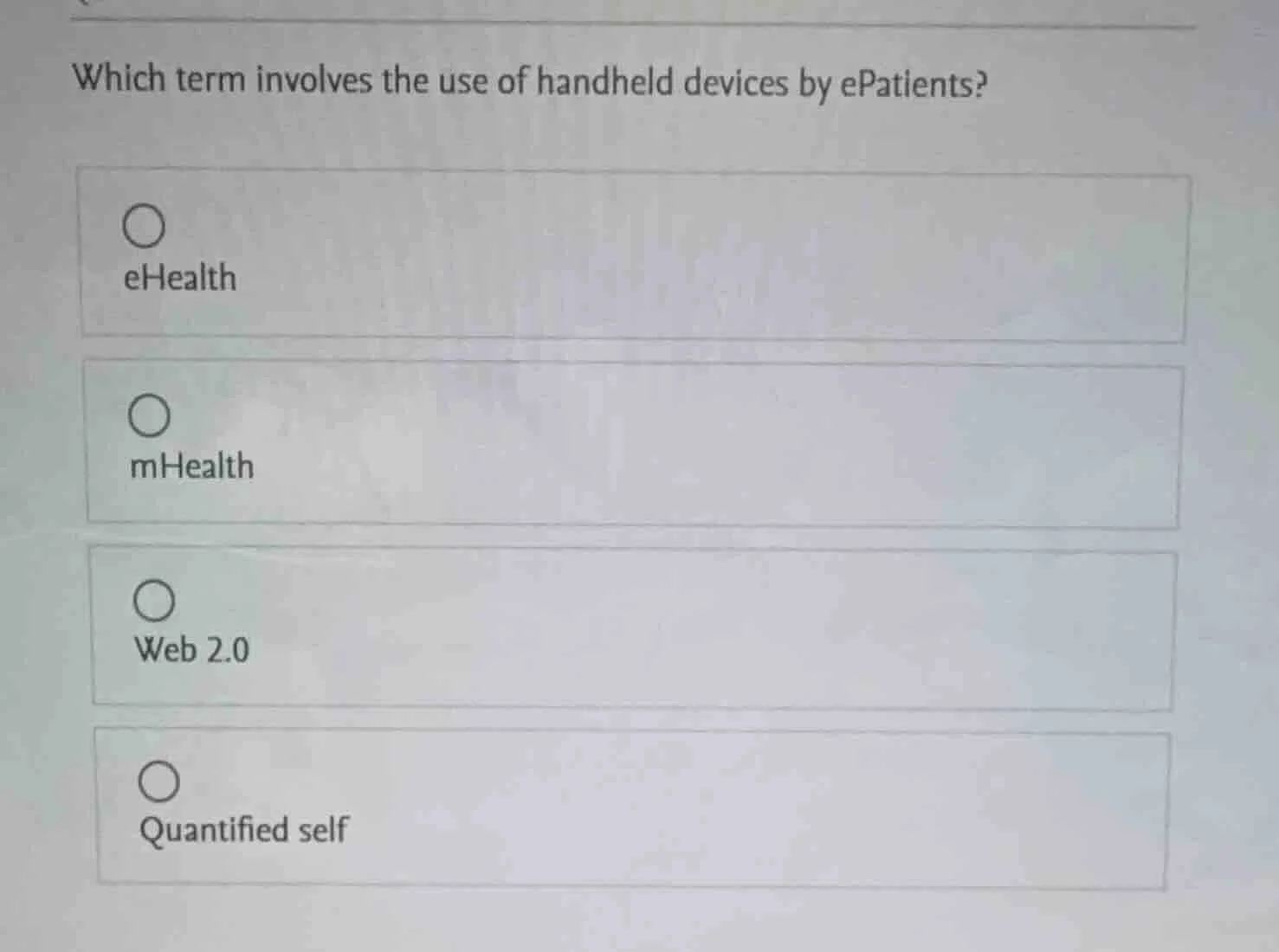 which term involves the use of handheld devices by epatients? ehealth m…