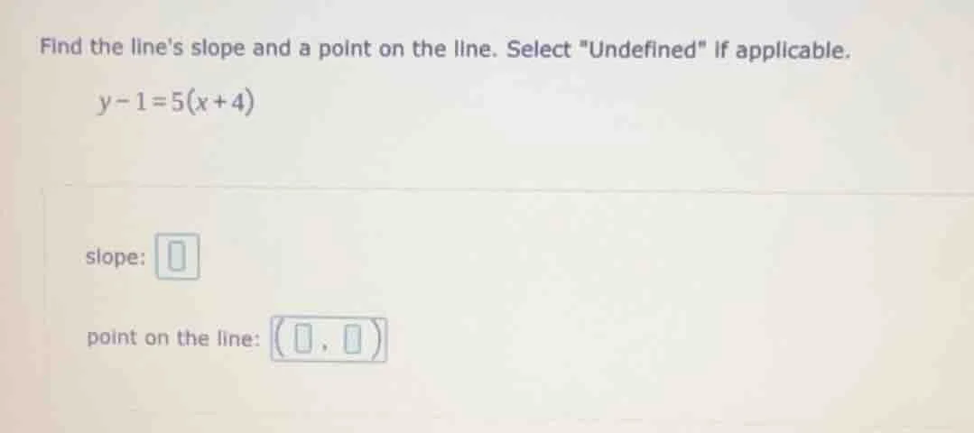 find the lines slope and a point on the line. select \undefined\ if app…