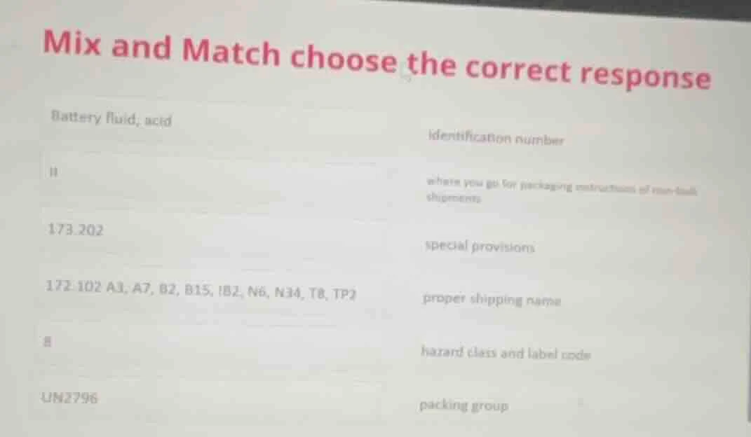 mix and match choose the correct response battery fluid, acid ii 173.20…