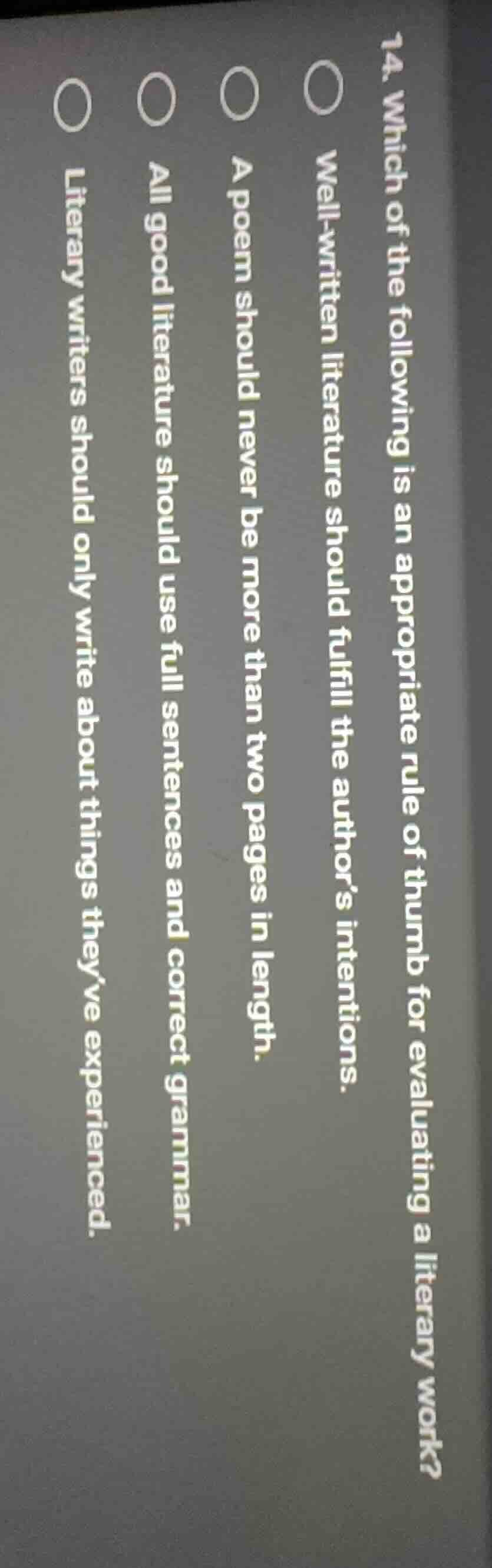 14. which of the following is an appropriate rule of thumb for evaluati…