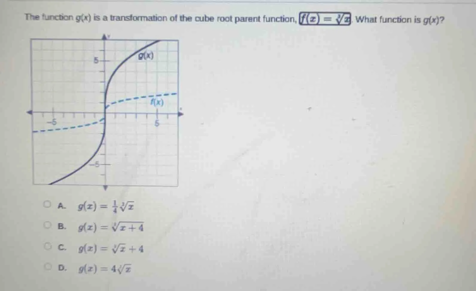 the function $g(x)$ is a transformation of the cube root parent functio…