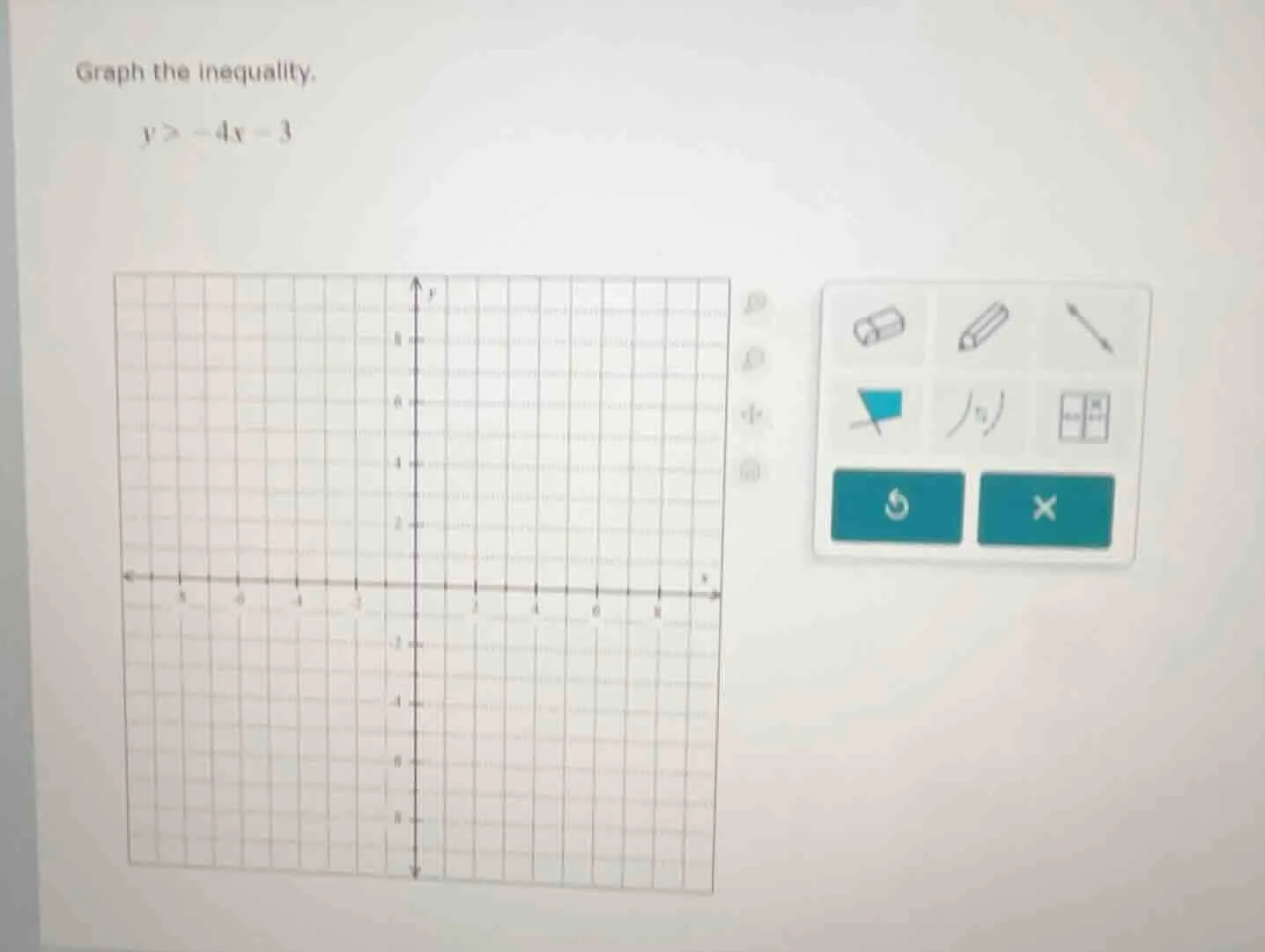 graph the inequality. $y > -4x - 3$