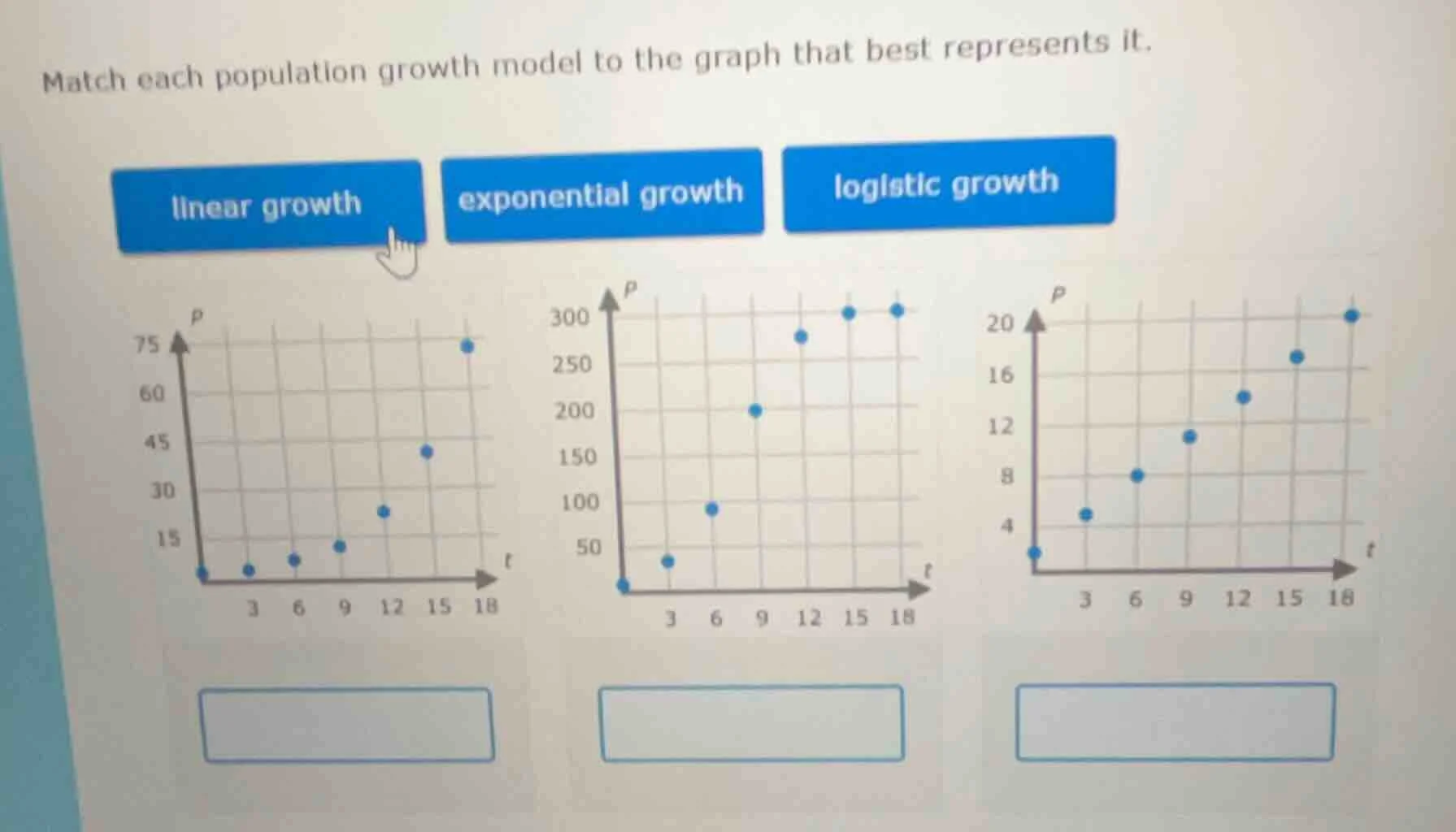 match each population growth model to the graph that best represents it…