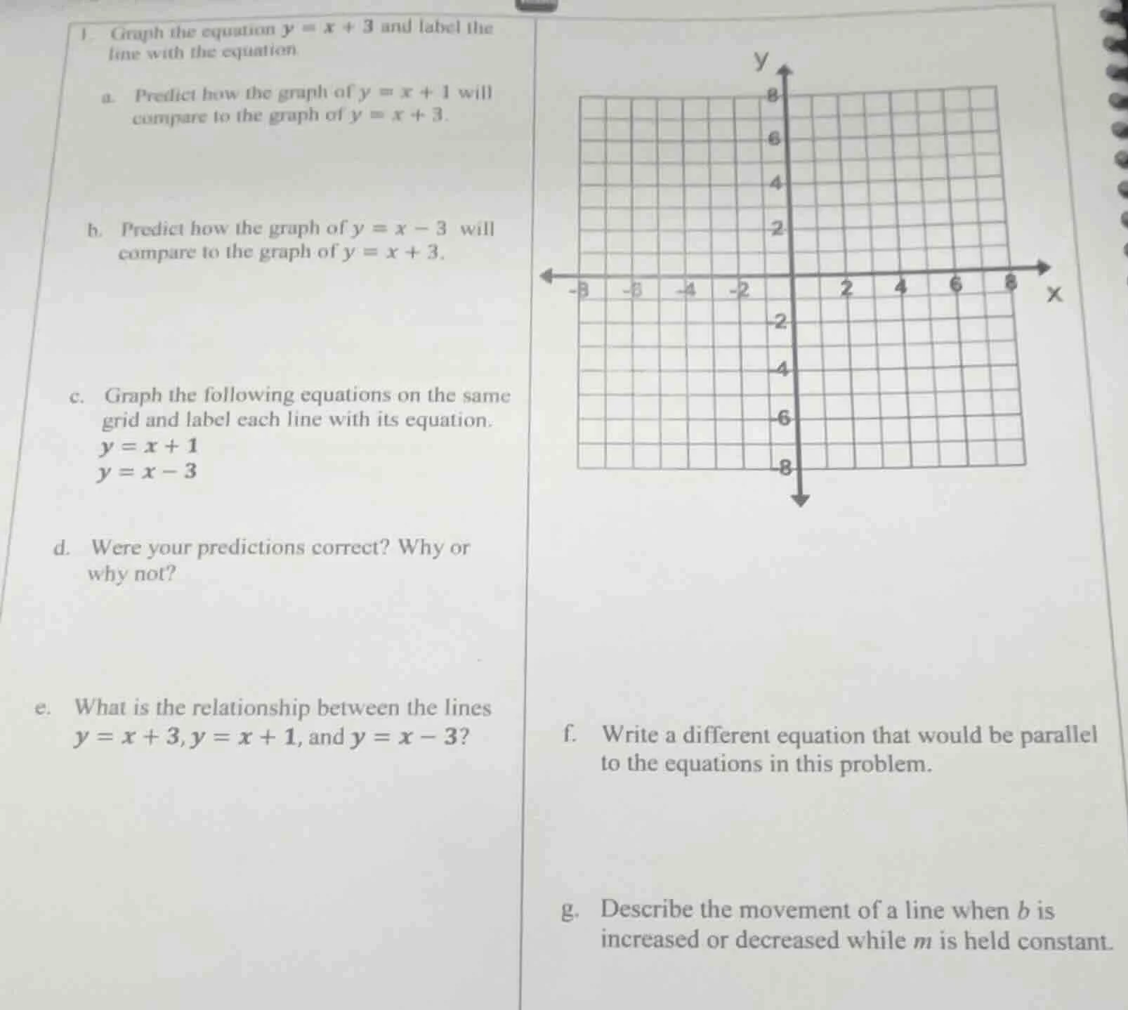 1. graph the equation $y = x + 3$ and label the line with the equation.…