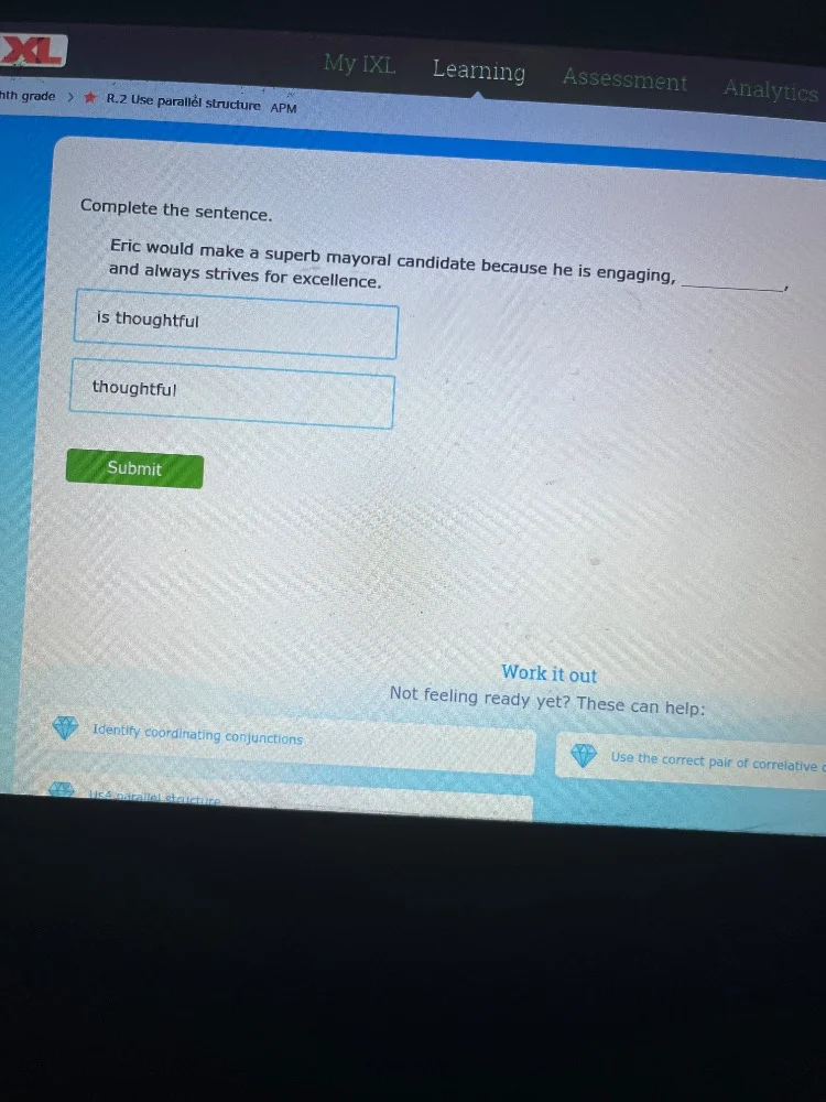 th grade > ★ r.2 use parallel structure apm complete the sentence. eric…