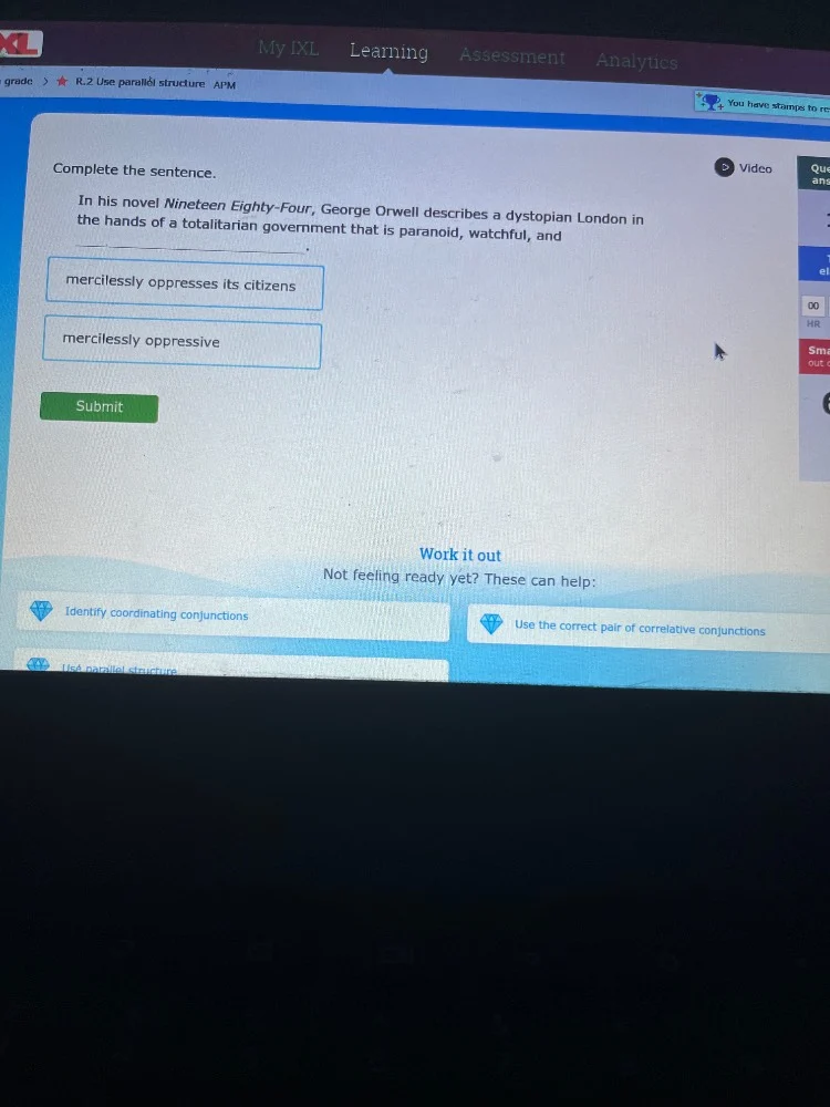 grade > r.2 use parallel structure apm complete the sentence. in his no…