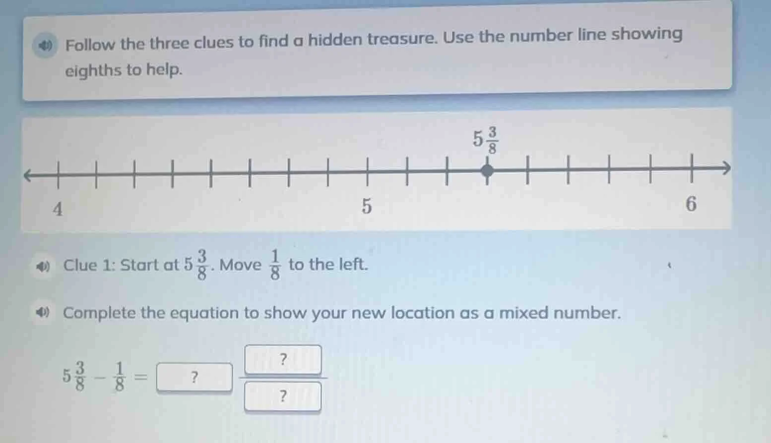follow the three clues to find a hidden treasure. use the number line s…