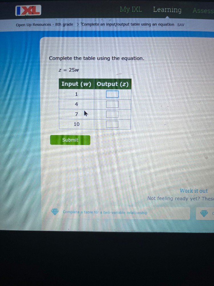 open up resources - 8th grade > complete an input/output table using an…