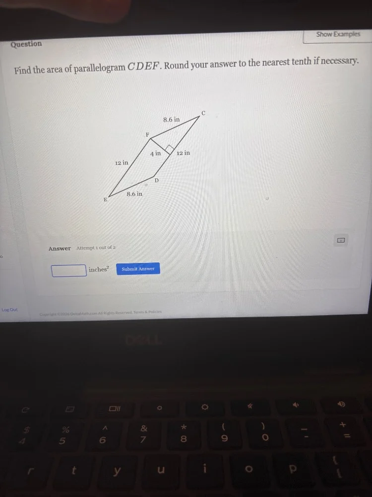 question show examples find the area of parallelogram cdef. round your …