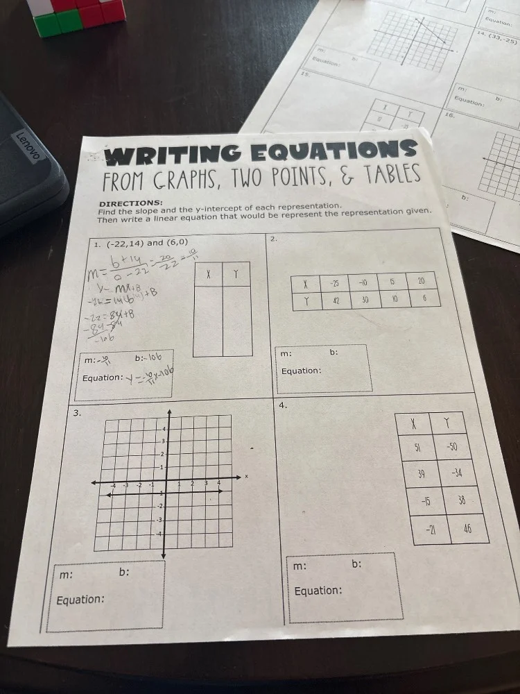 writing equations from graphs, two points, & tables directions: find th…