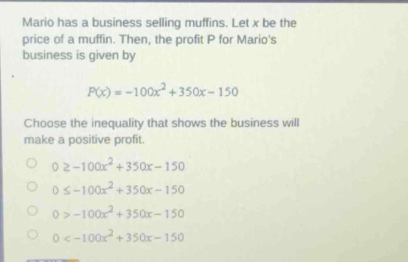 mario has a business selling muffins. let x be the price of a muffin. t…