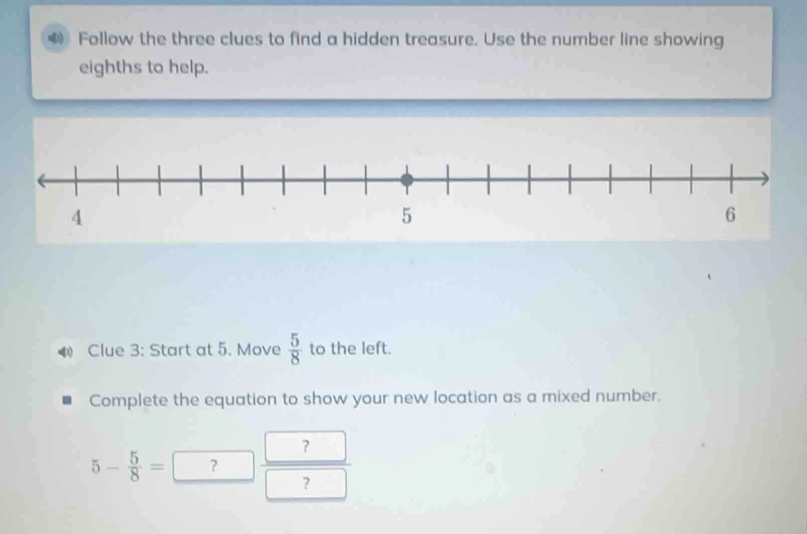 follow the three clues to find a hidden treasure. use the number line s…