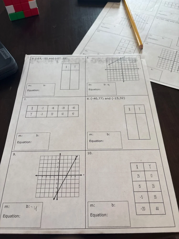 5. (-14,-15) and (-57,-58) x y m: b: equation: 6. m: b: equation: 7. x …
