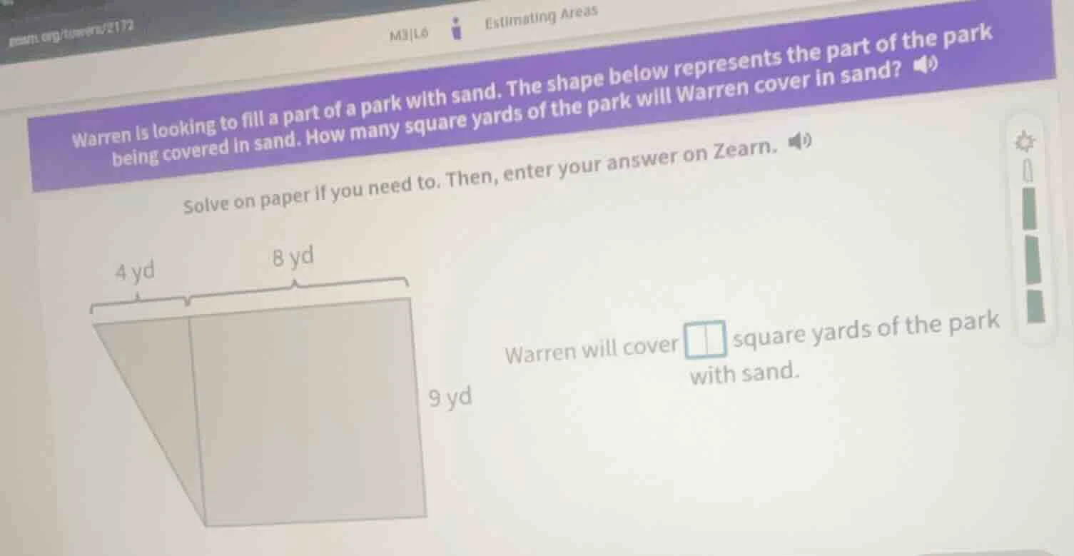 warren is looking to fill a part of a park with sand. the shape below r…
