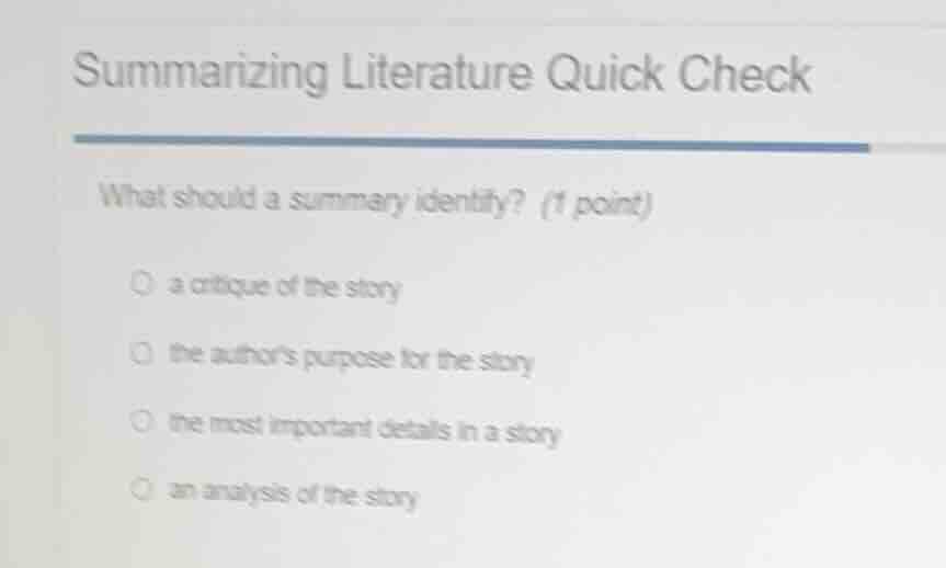 summarizing literature quick check what should a summary identify? (1 p…