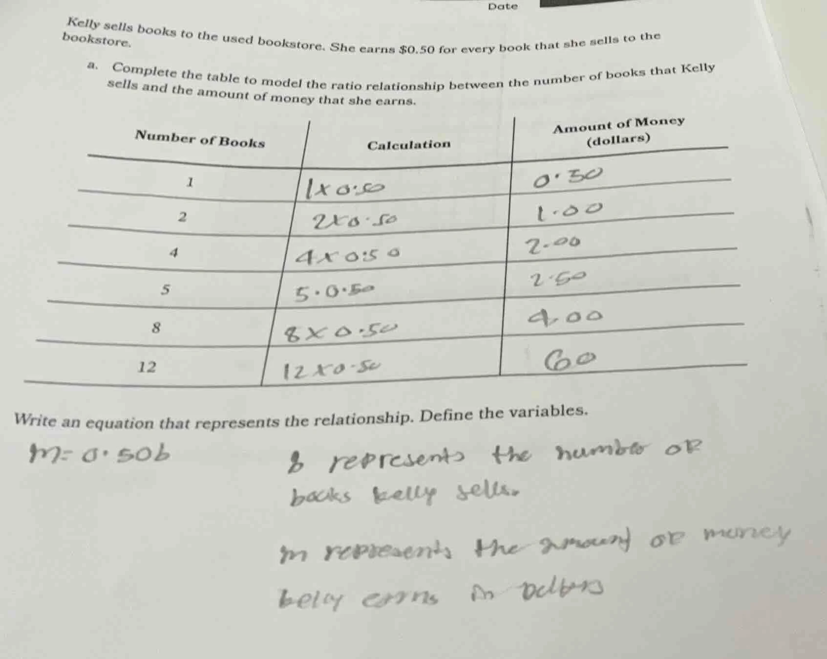 date kelly sells books to the used bookstore. she earns $0.50 for every…