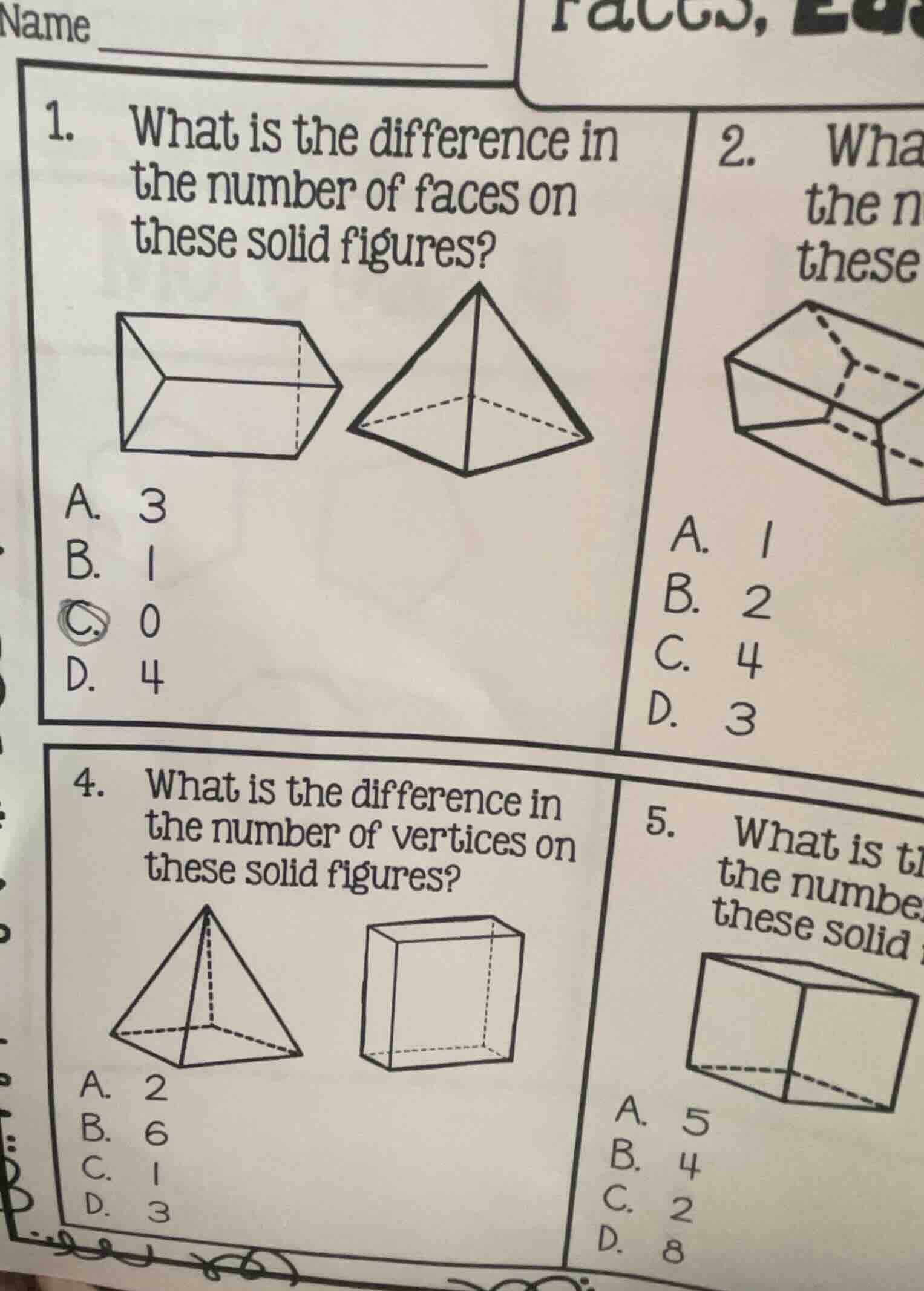 name 1. what is the difference in the number of faces on these solid fi…