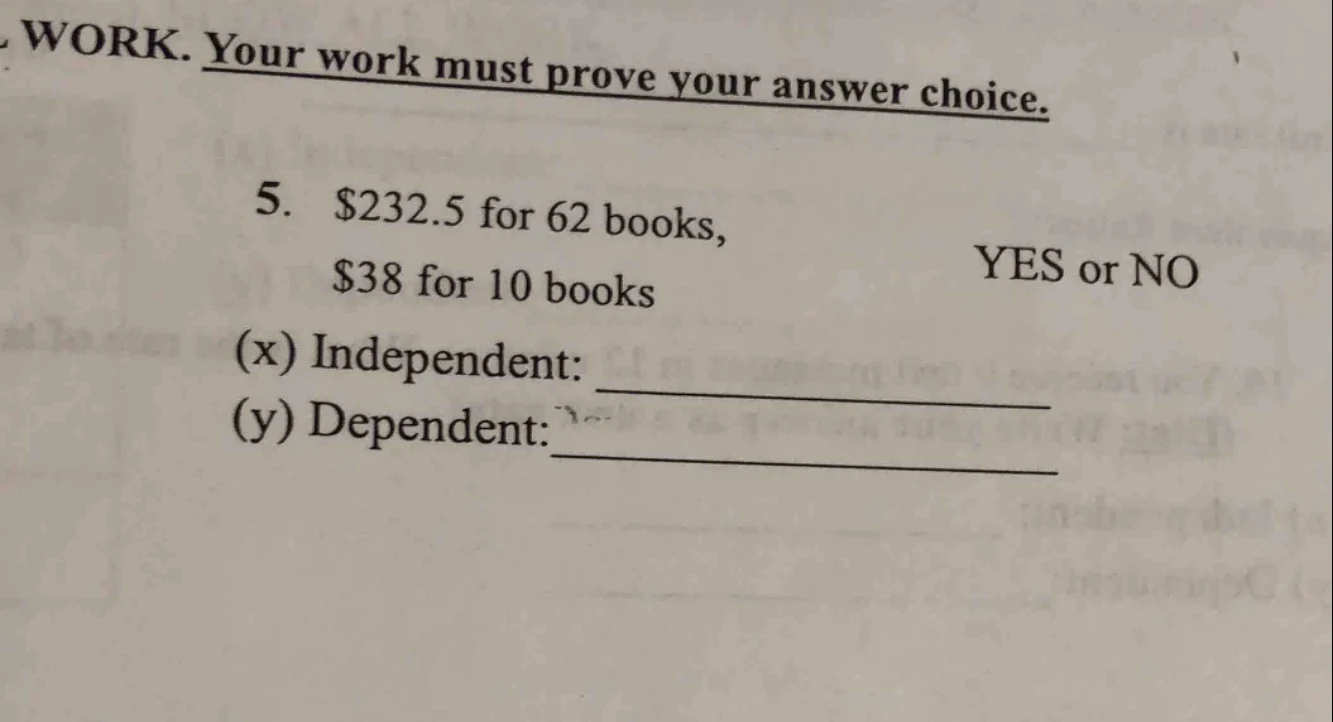 work. your work must prove your answer choice. 5. $232.5 for 62 books, …