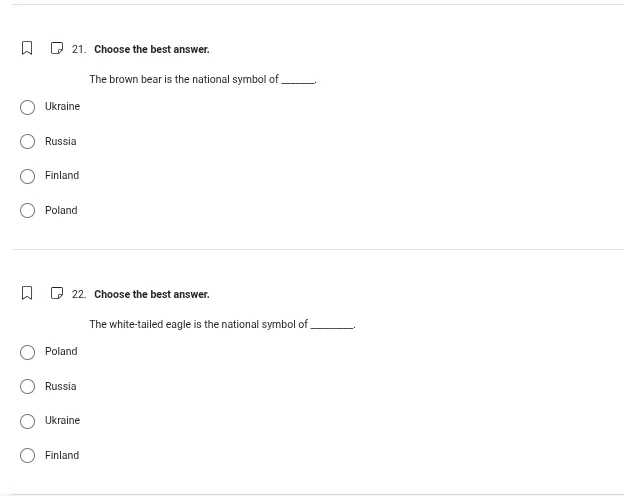 21. choose the best answer. the brown bear is the national symbol of __…
