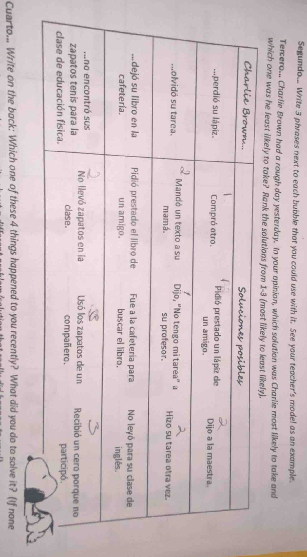 segundo... write 3 phrases next to each bubble that you could use with …