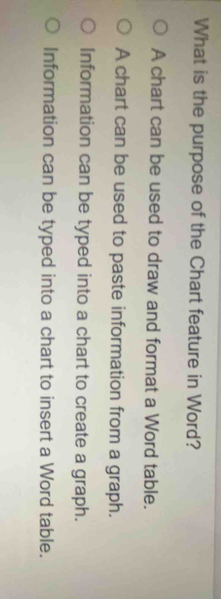 what is the purpose of the chart feature in word?○ a chart can be used …