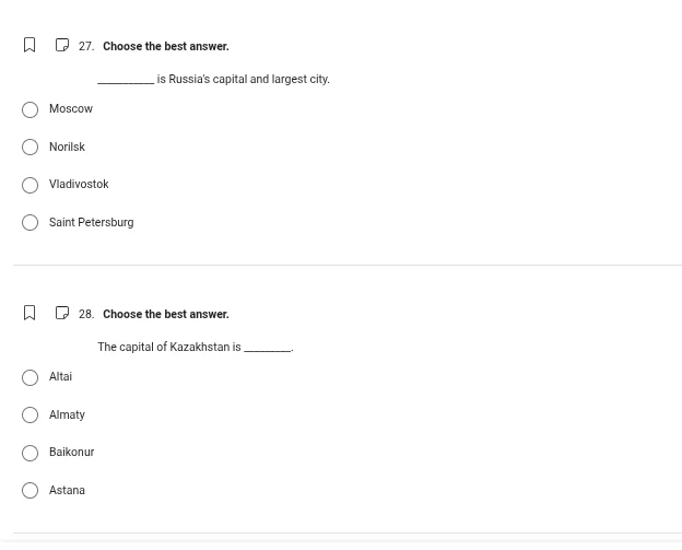 27. choose the best answer. ______ is russias capital and largest city.…