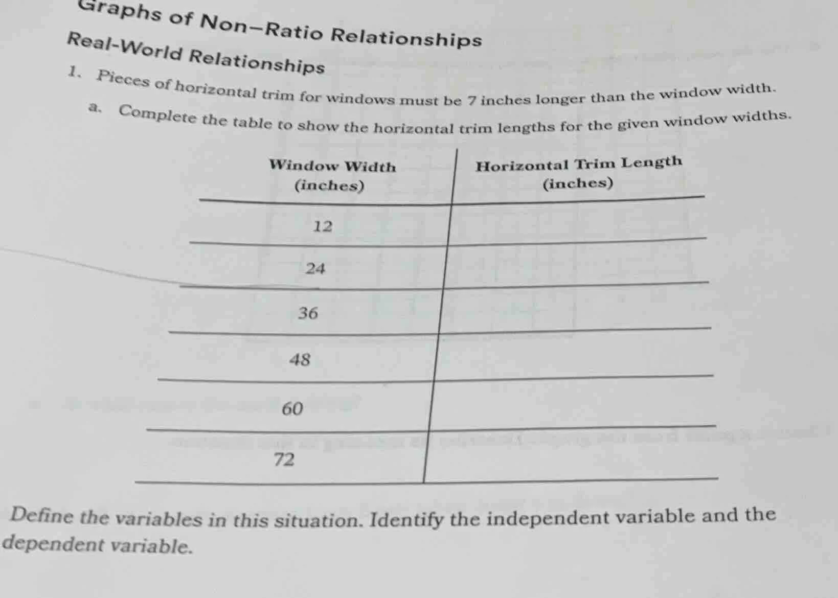 graphs of non-ratio relationships real-world relationships 1. pieces of…