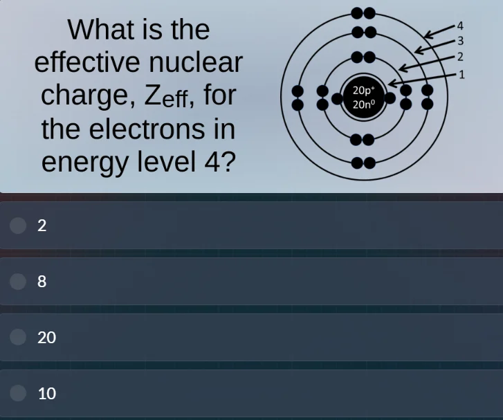 what is the effective nuclear charge, $z_{eff}$, for the electrons in e…