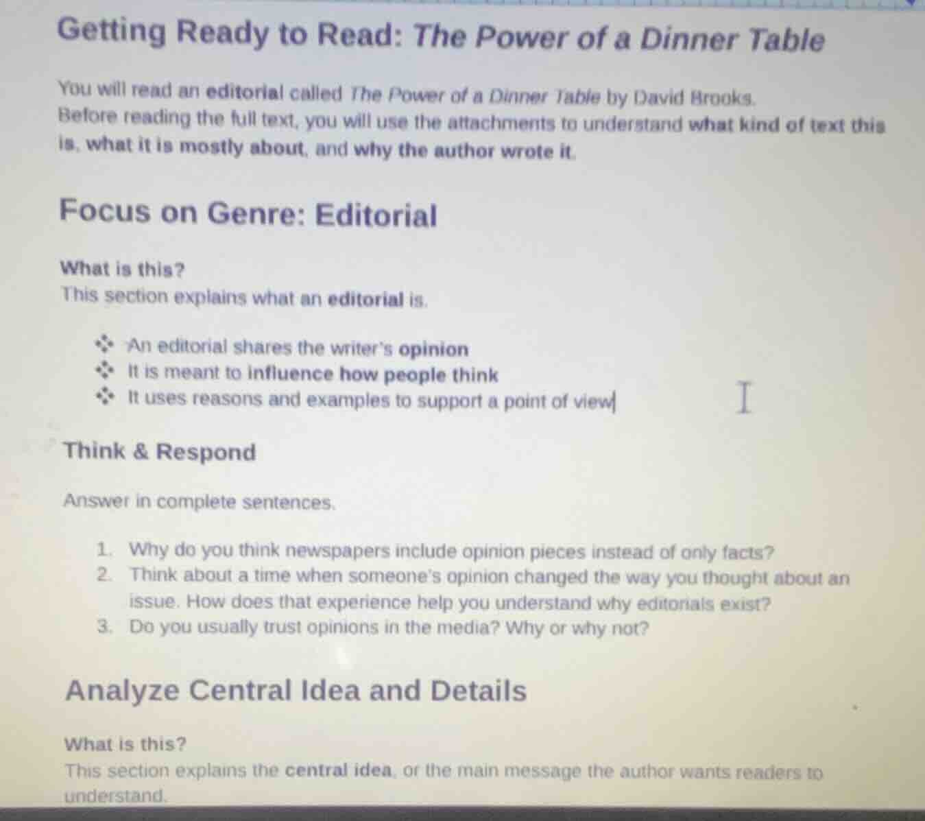 getting ready to read: the power of a dinner table you will read an edi…