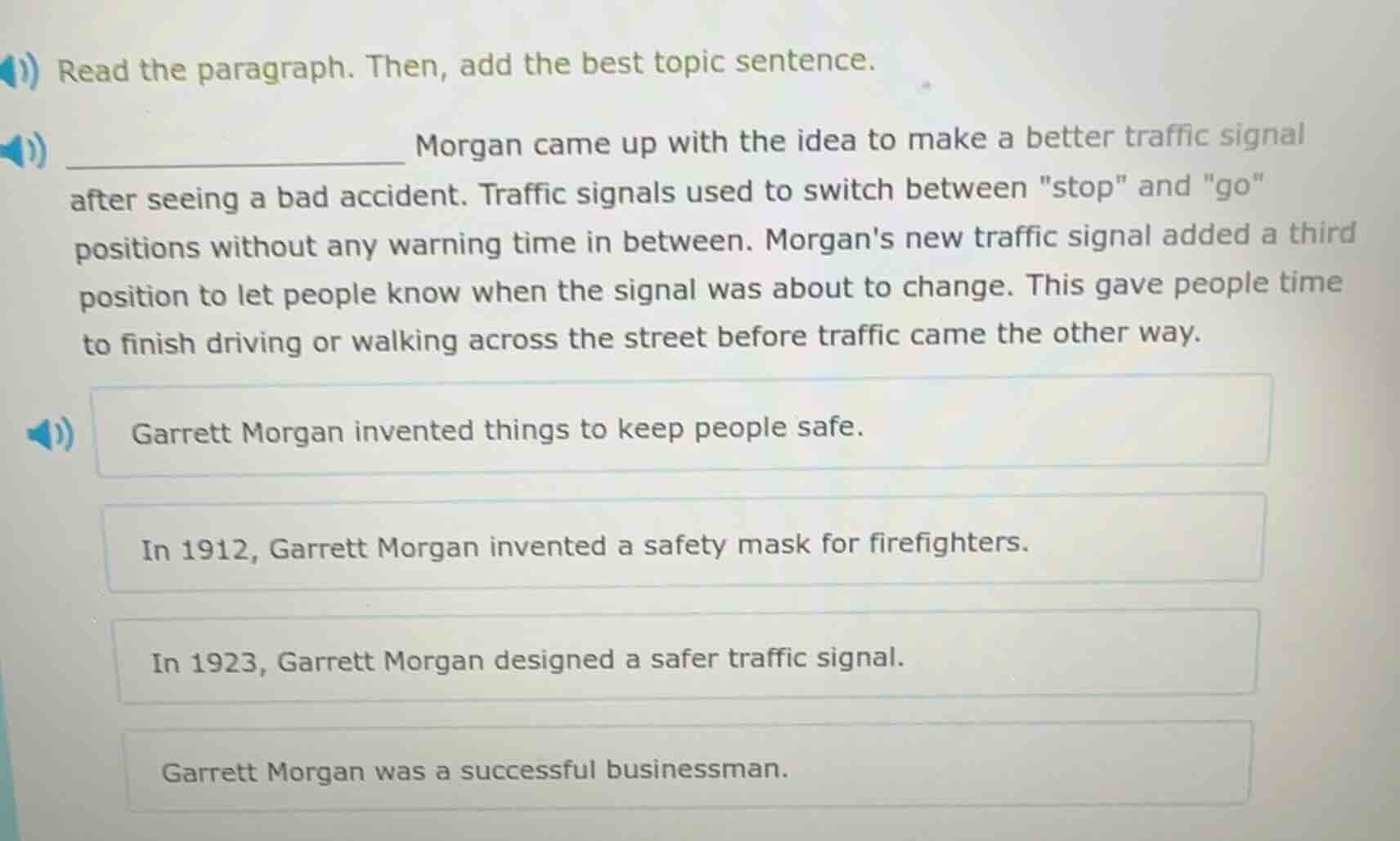 read the paragraph. then, add the best topic sentence. _______ morgan c…