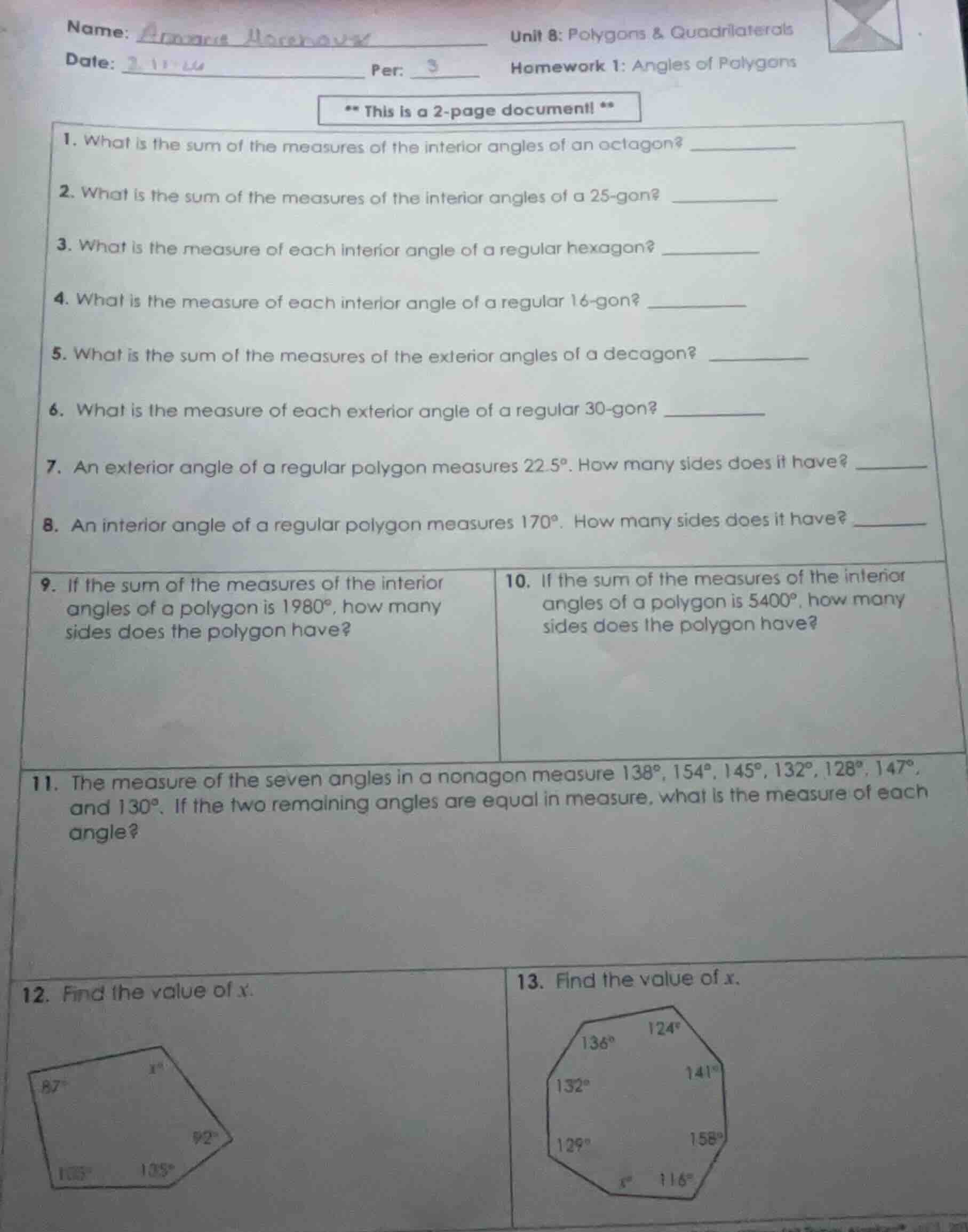 name:date:per: 3unit 8: polygons & quadrilateralshomework 1: angles of …