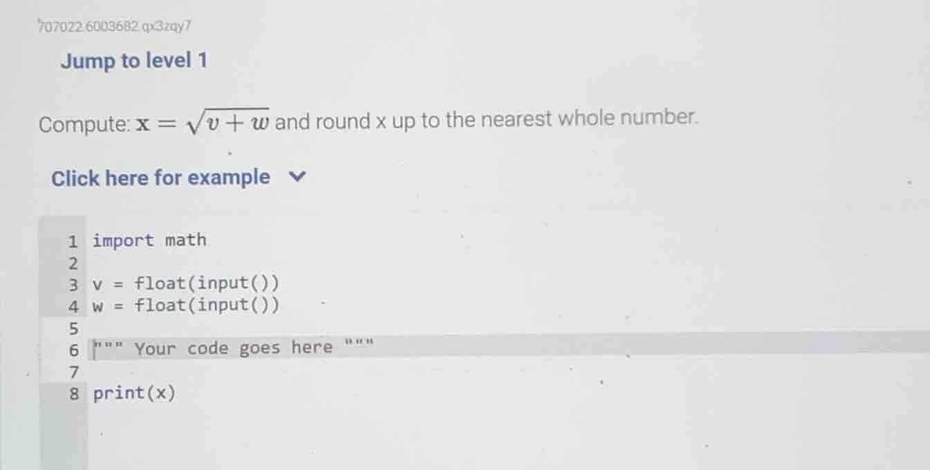 707022.6003682 qx3zqy7 jump to level 1 compute: $x = \\sqrt{v + w}$ and…