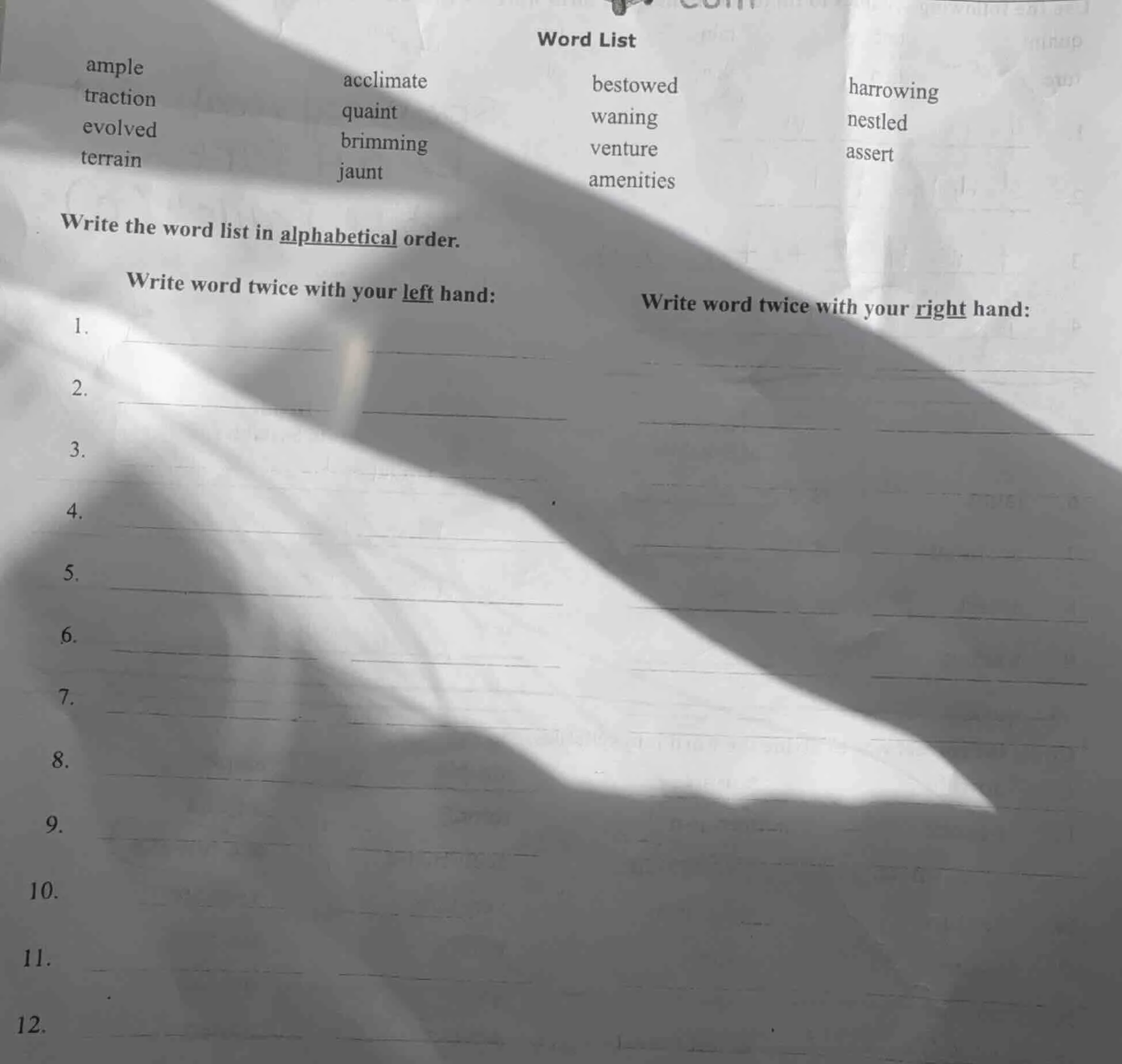 word list ample acclimate bestowed harrowing traction quaint waning nes…