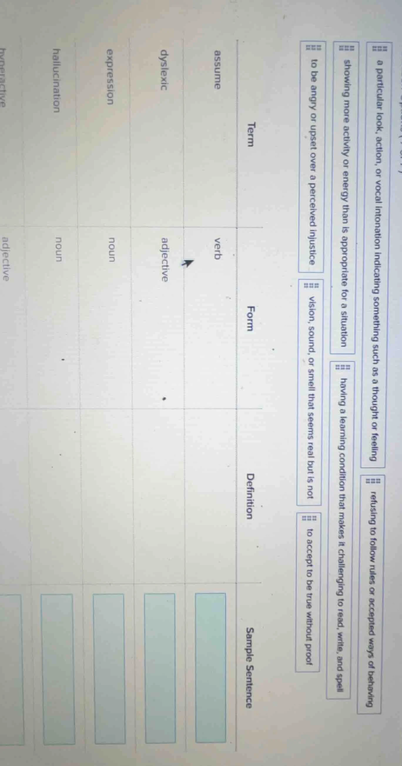 match the terms with their correct definitions, then fill in the sample…