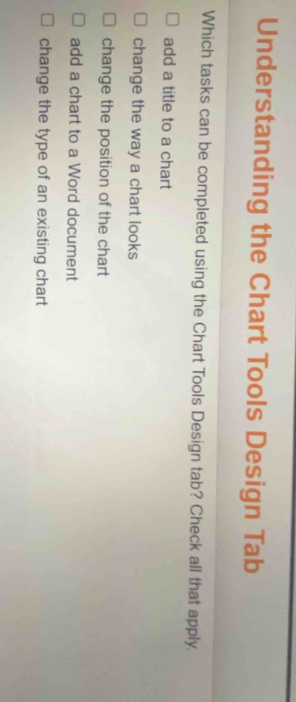 understanding the chart tools design tab which tasks can be completed u…