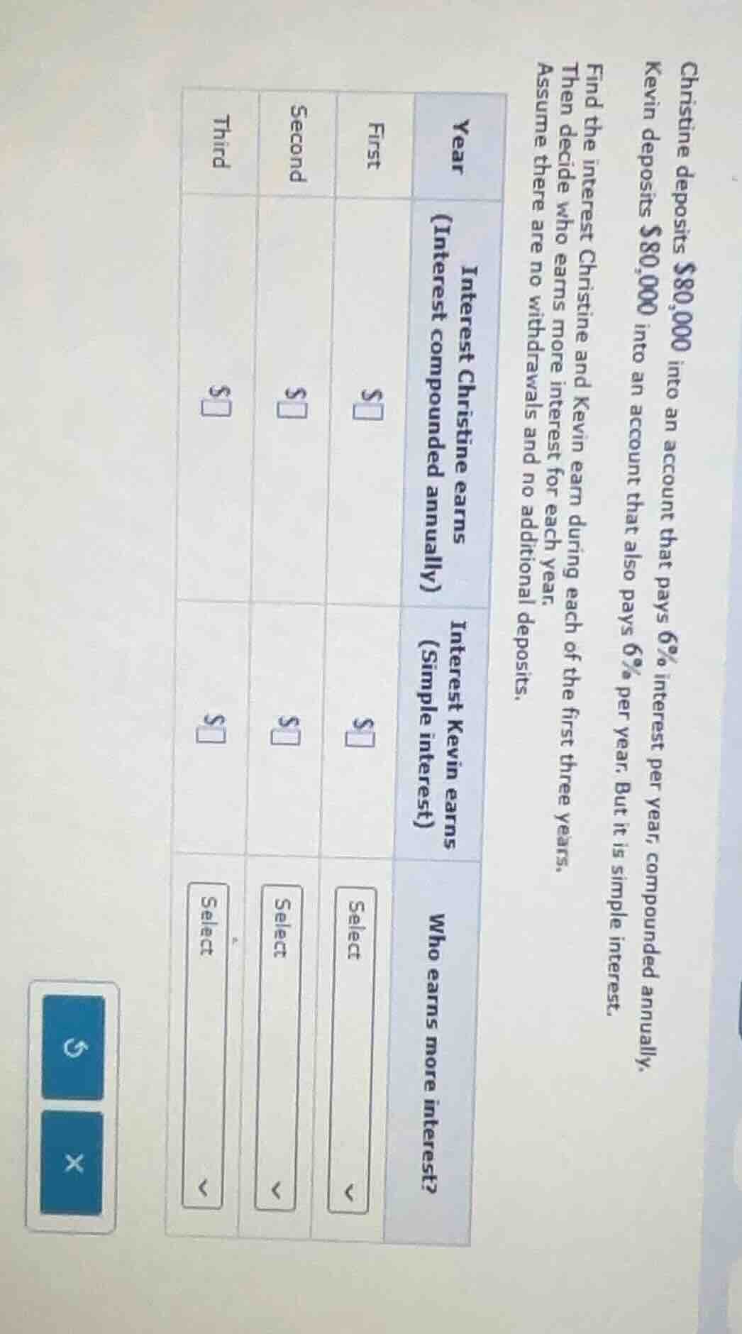 christine deposits $80,000 into an account that pays 6% interest per ye…