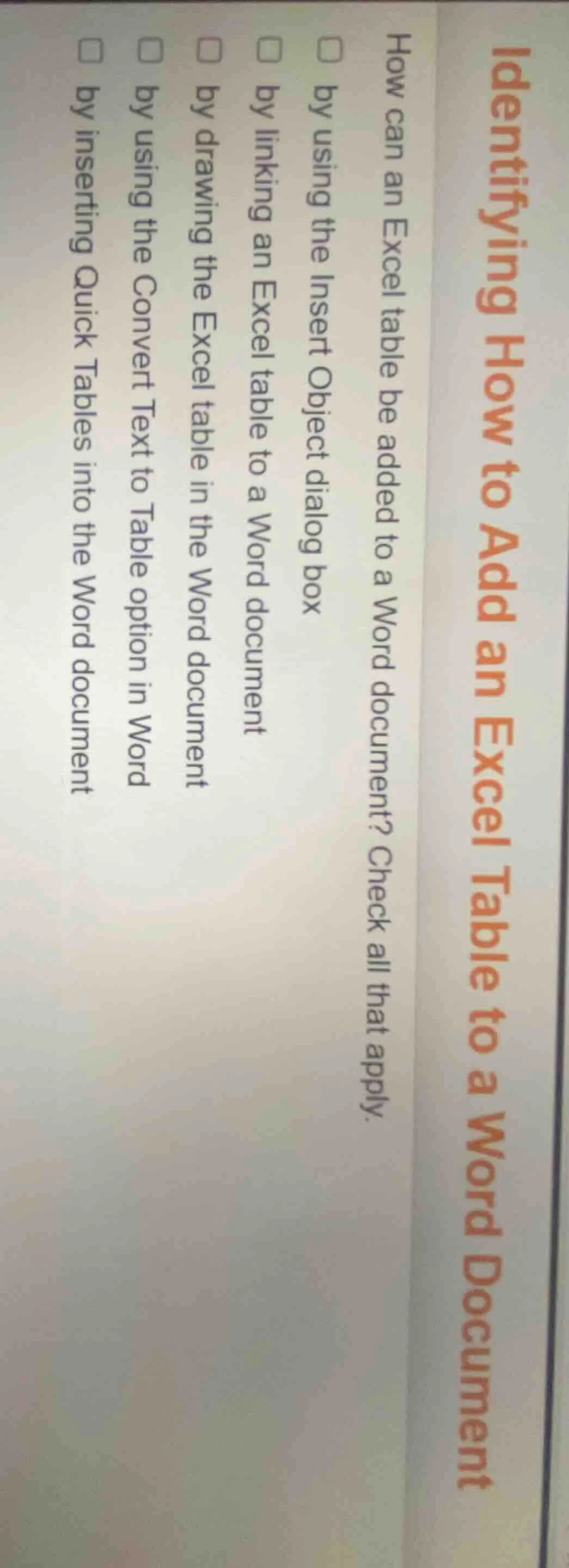 identifying how to add an excel table to a word document how can an exc…