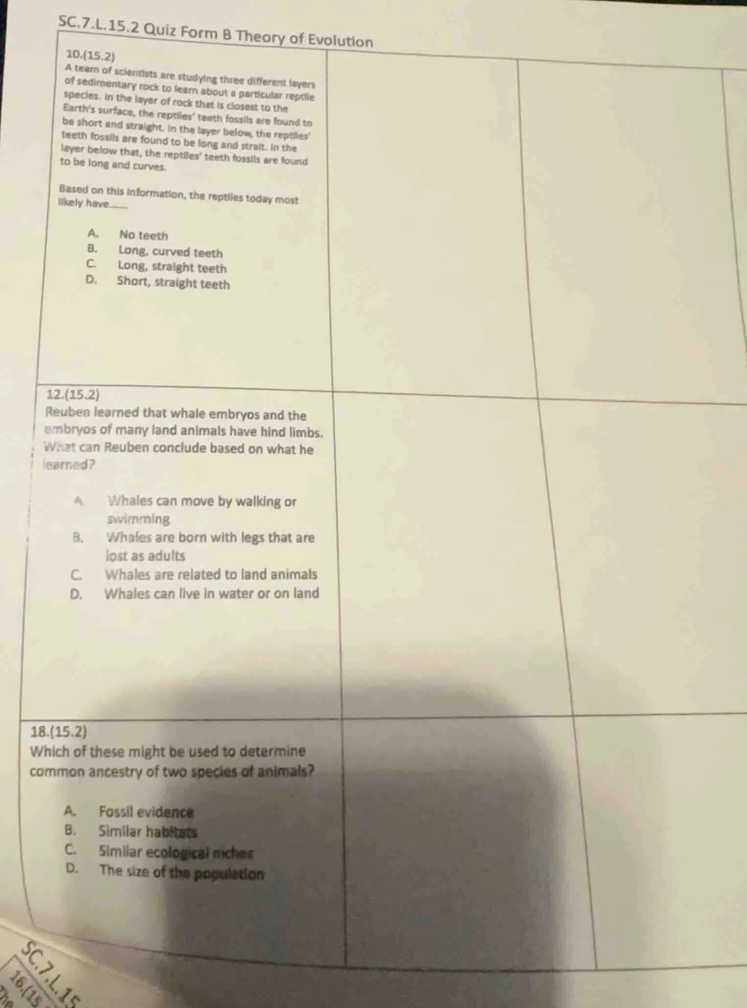 sc.7.l.15.2 quiz form b theory of evolution 10.(15.2) a team of scienti…
