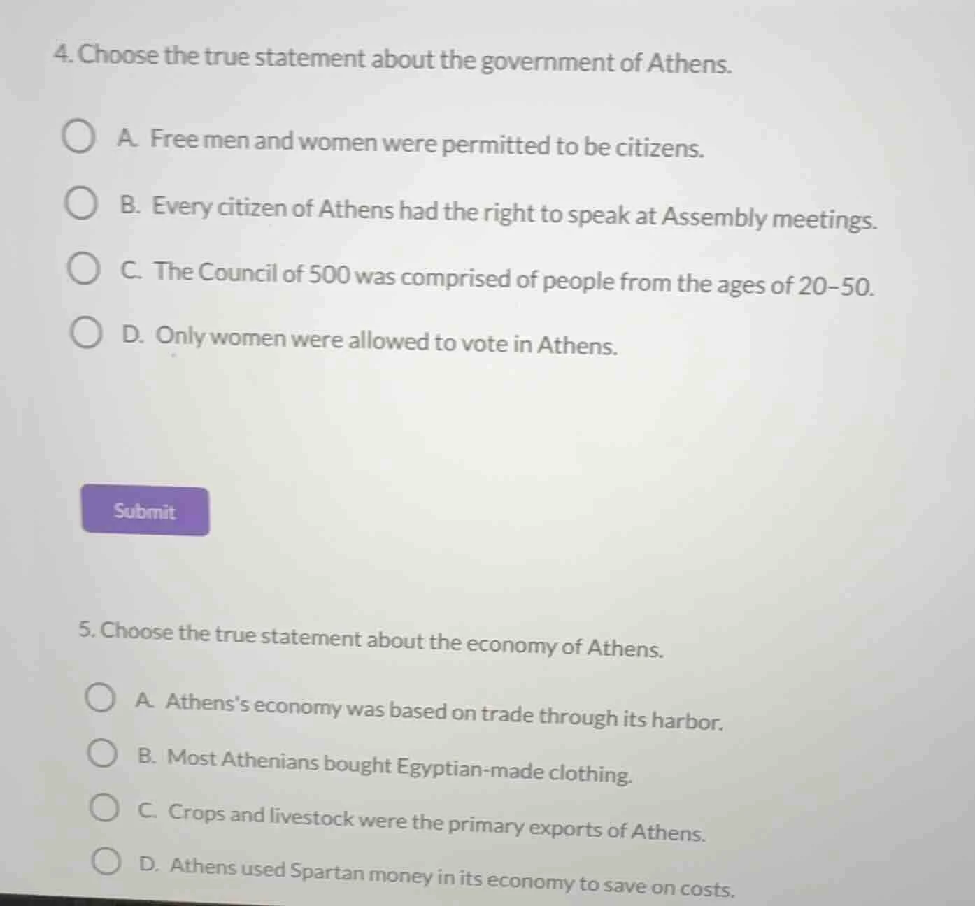 4. choose the true statement about the government of athens. a. free me…