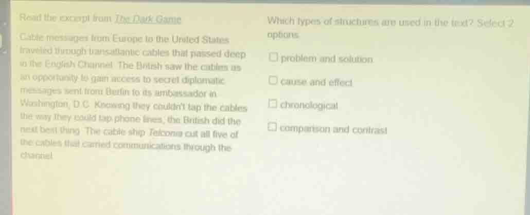 read the excerpt from the dark game cable messages from europe to the u…