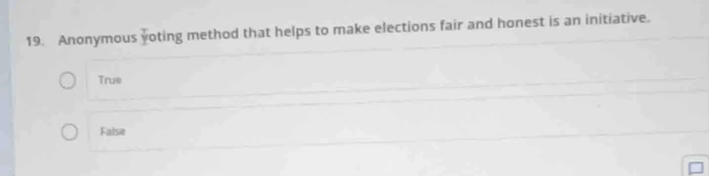 19. anonymous voting method that helps to make elections fair and hones…