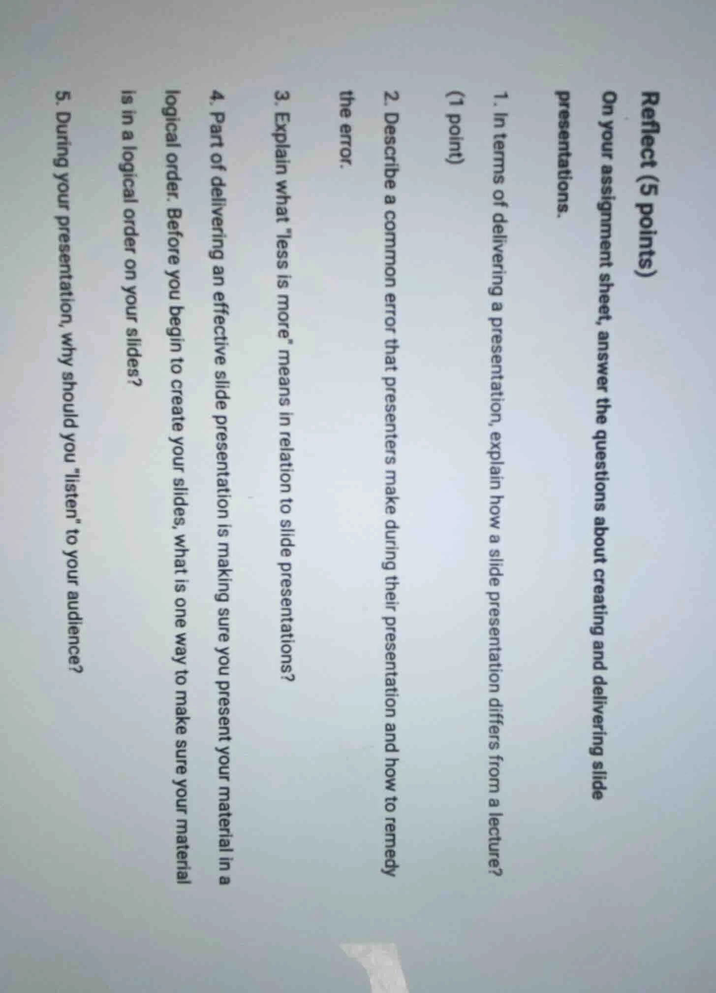 reflect (5 points) on your assignment sheet, answer the questions about…