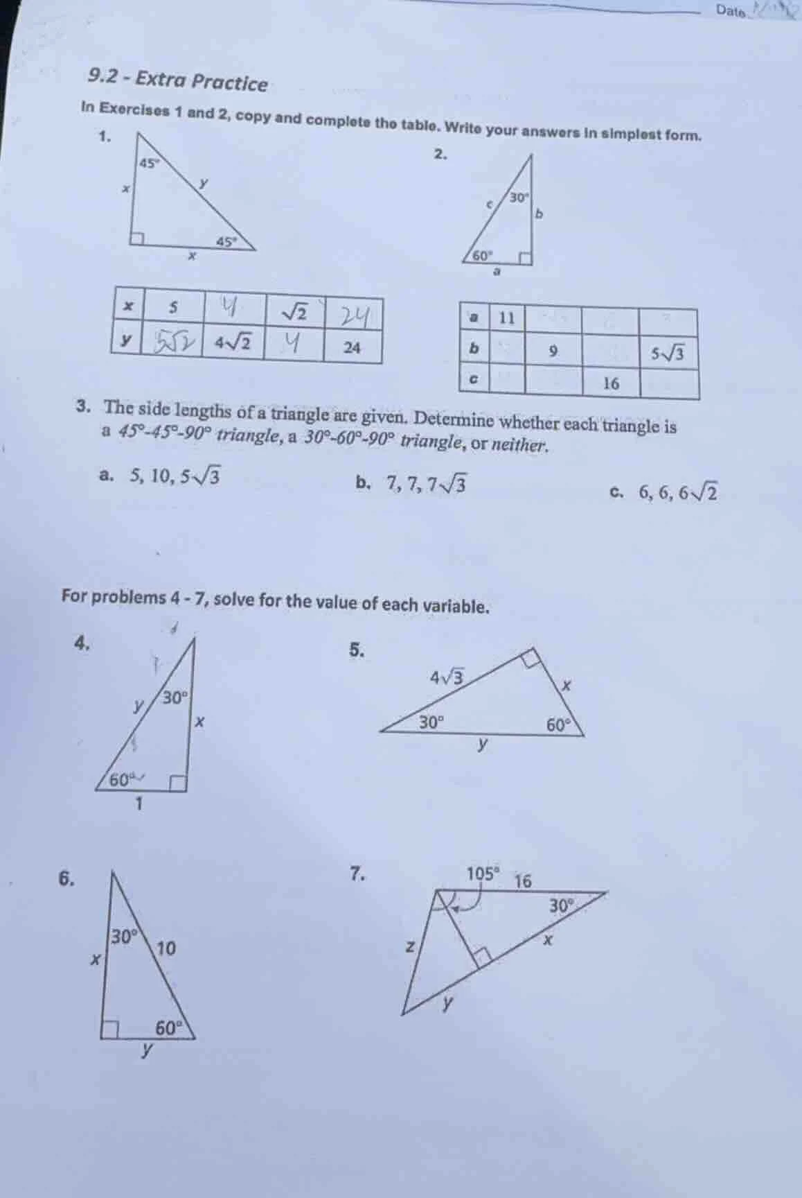9.2 - extra practice in exercises 1 and 2, copy and complete the table.…
