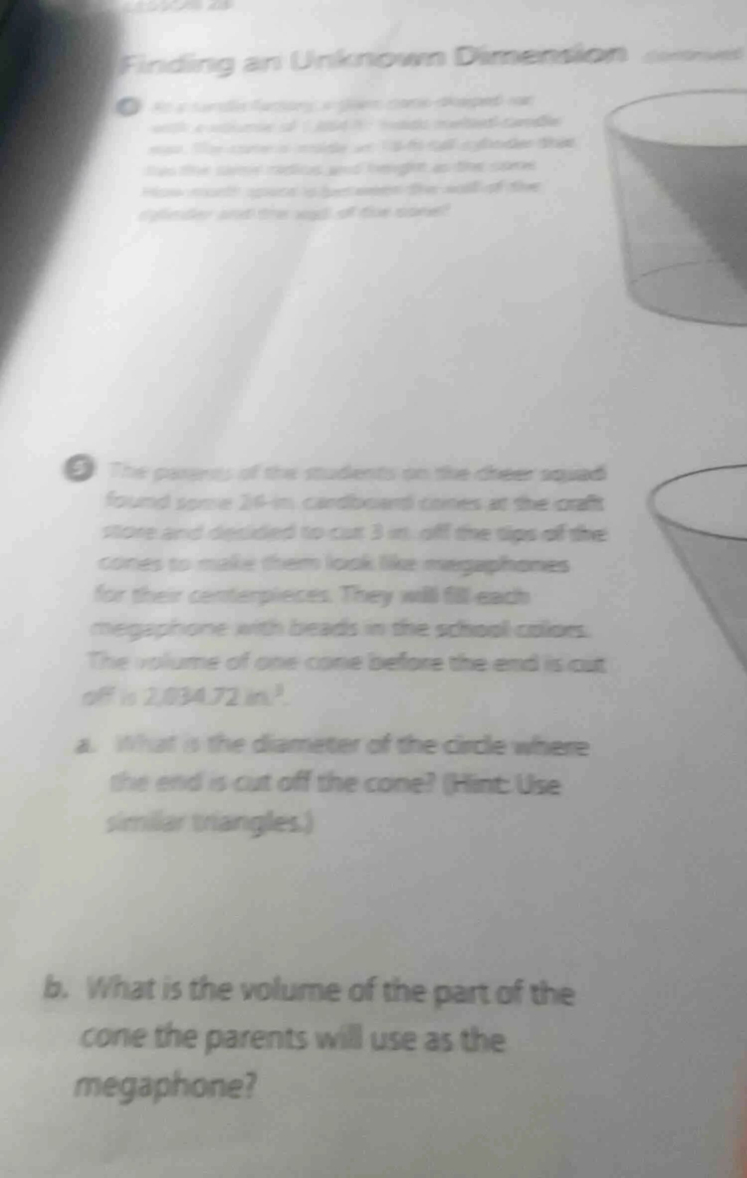 finding an unknown dimension4. at a candle factory, a glass cone-shaped…