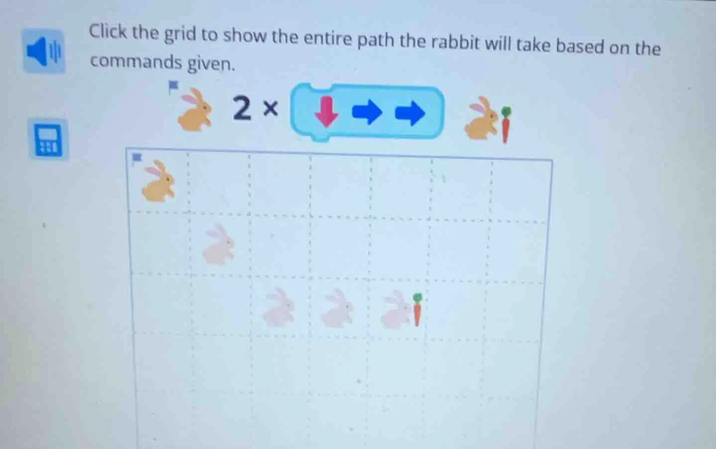 click the grid to show the entire path the rabbit will take based on th…